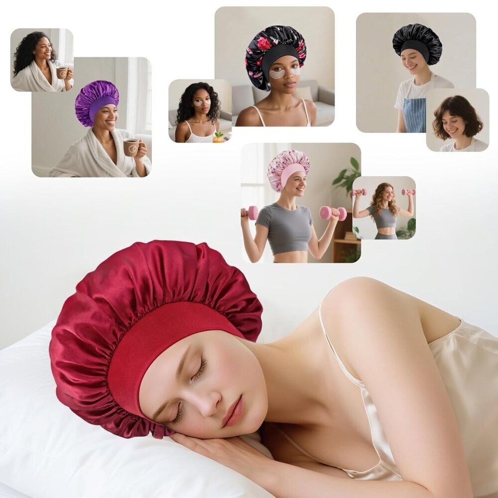 10 Pcs Satin Bonnet for Women Hair Sleep Cap Soft Wide Band Protects All Styles - Picture 6 of 7